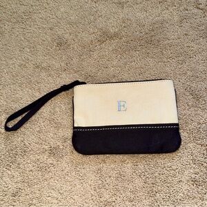 Lands End Two-Tone Canvas Wristlet with E Monogram